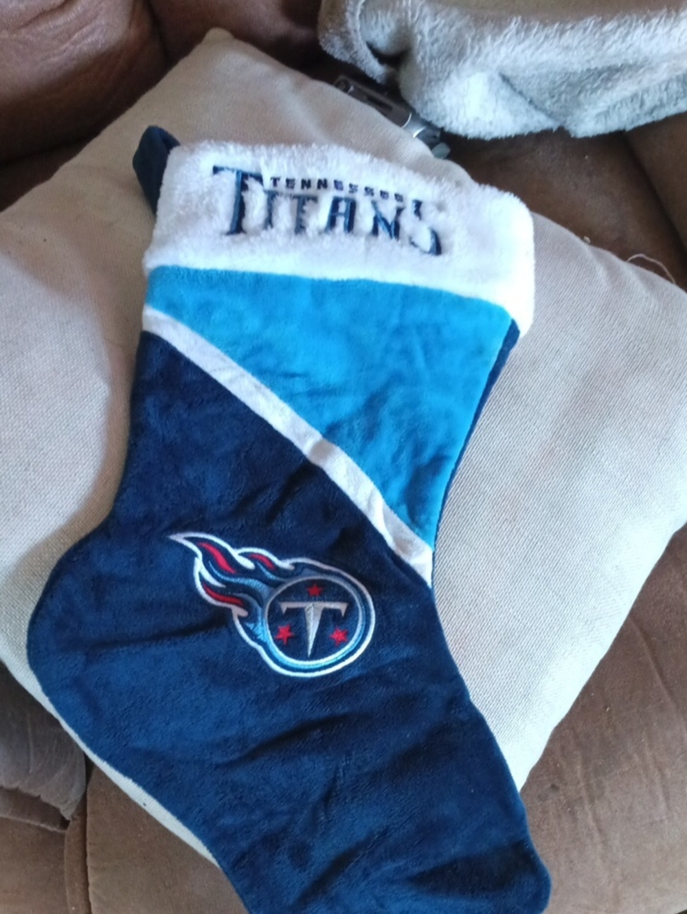 Tennessee Titans Plush Holiday Stocking - Navy and Light Blue